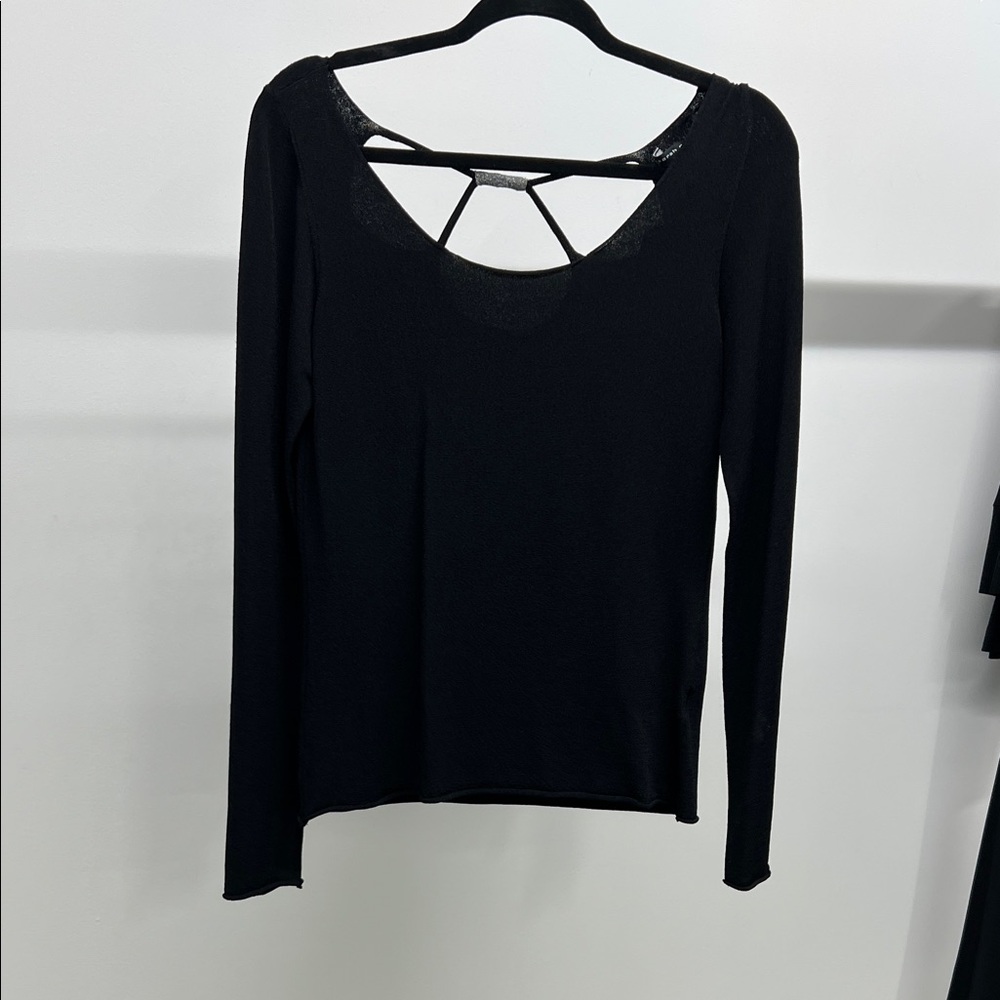 Sarah Pacini Black Long Sleeve Top with Cut-Out Design